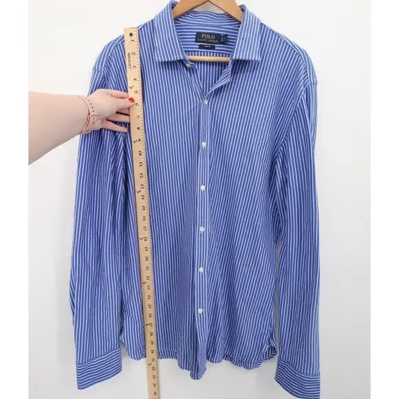 Polo Ralph Lauren Button Down Shirt Blue White Striped Long Sleeve Slim Fit 17 - Picture 4 of 10